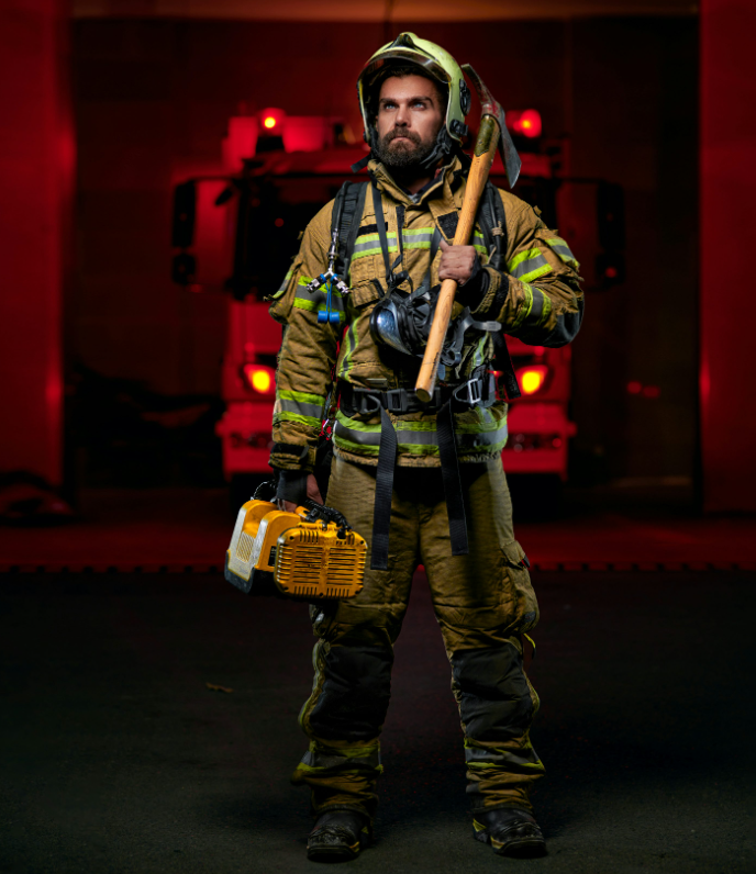 Mark Boardman, founder, holding original fire extinguisher from 1978